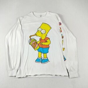 Simpsons Bart Shirt Mens Small White Long Sleeve Slush Squishee Cartoon Graphic‎
